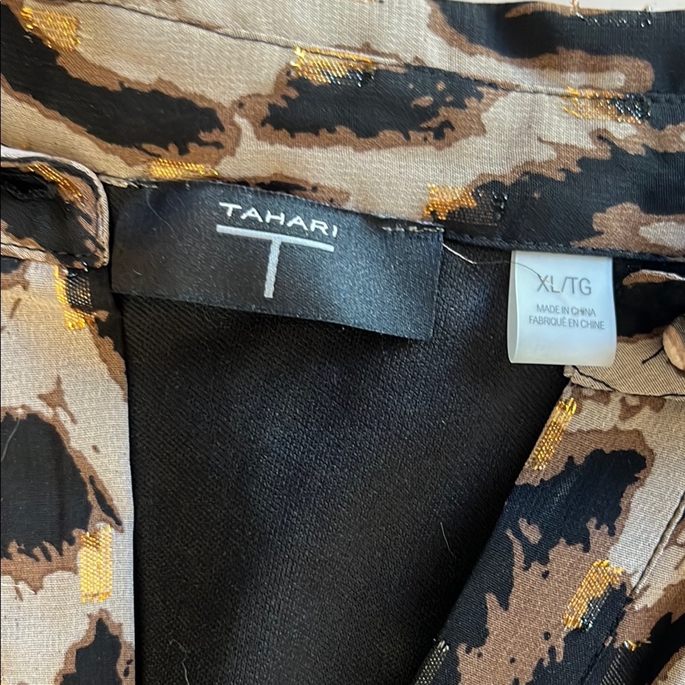 T Tahari Collared Tiered Midi Dress Animal Print Long Sleeve - Picture 3 of 14